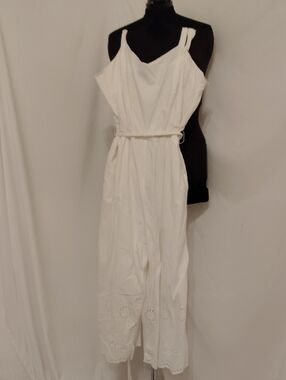 Lane Bryant White Eyelet Wide-Leg Jumpsuit with Tie Waist